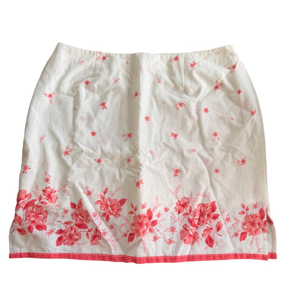 Sunbay Cottons Floral Skort‎ White Pink Cotton Rayon Blend Mini Skirt Size 14